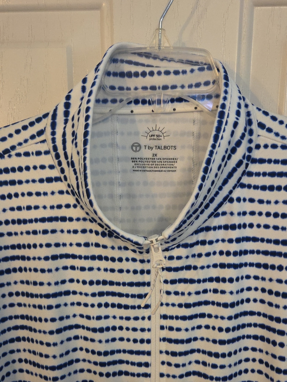 T by Talbots White and Navy Polka Dot Zip-Front Active Jacket Size 2X NWT